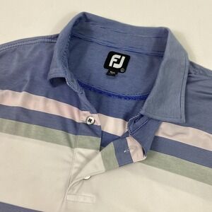 FootJoy Polo Shirt Mens Large Blue Stripe Golf Performance Stretch Bent Tree
